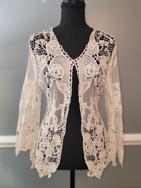 Mirror Image Ivory Crochet Lace Open Cardigan